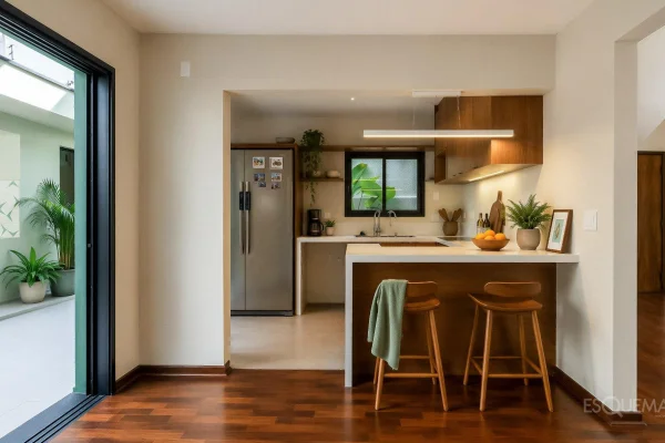 Casa reformada com ambientes integrados e iluminação natural